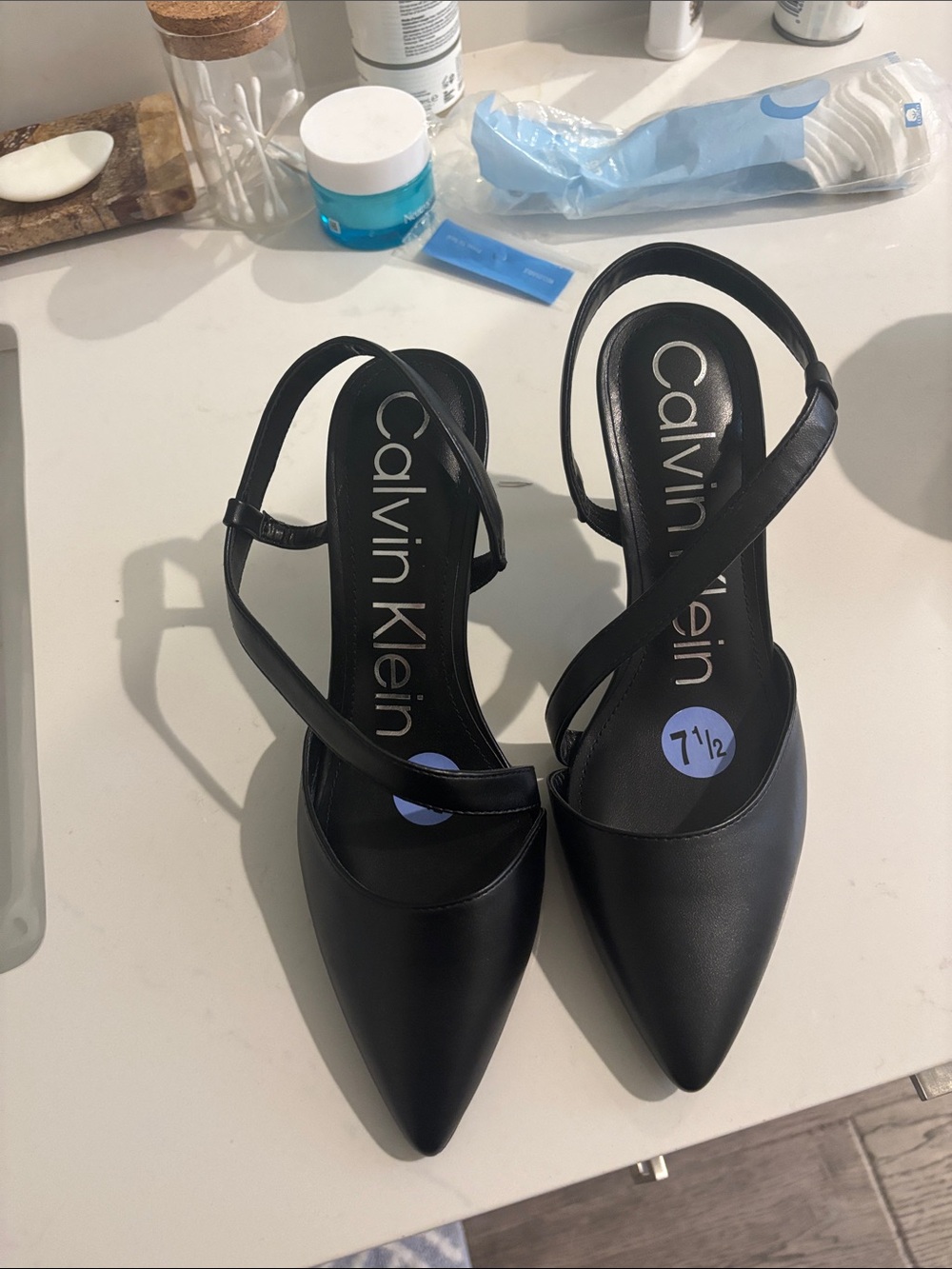 Calvin Klein Black Pointed-Toe Cross-Strap Slingback Pumps